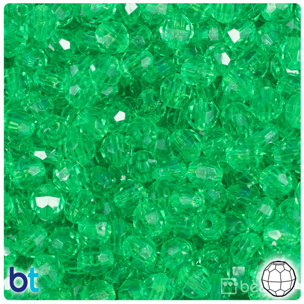 BeadTin Mint Transparent 8mm Faceted Round Plastic Craft Beads (450pcs)